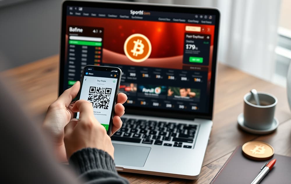 Person skanner QR-kode for Bitcoin-innskudd på en bettingside