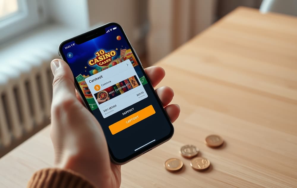 Person som spiller på nettcasino med lavt innskudd på mobilen