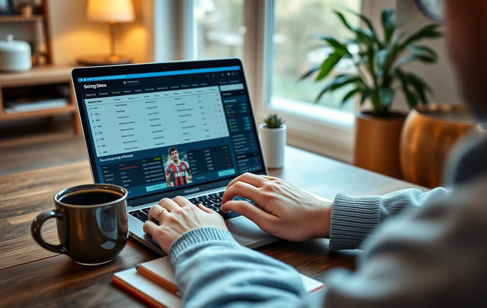 En person som sammenligner bettingsider på en bærbar PC