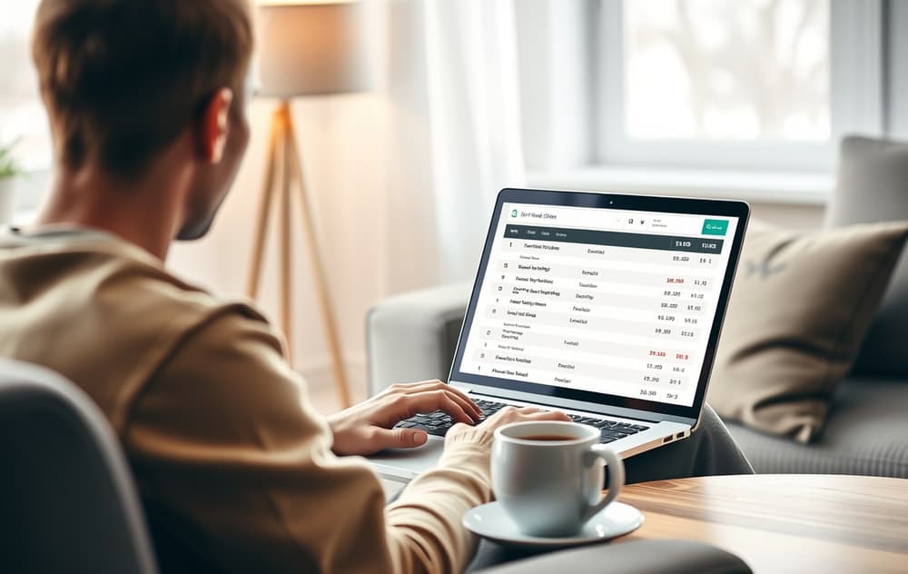 Person som sammenligner bettingsider på laptop i stua.